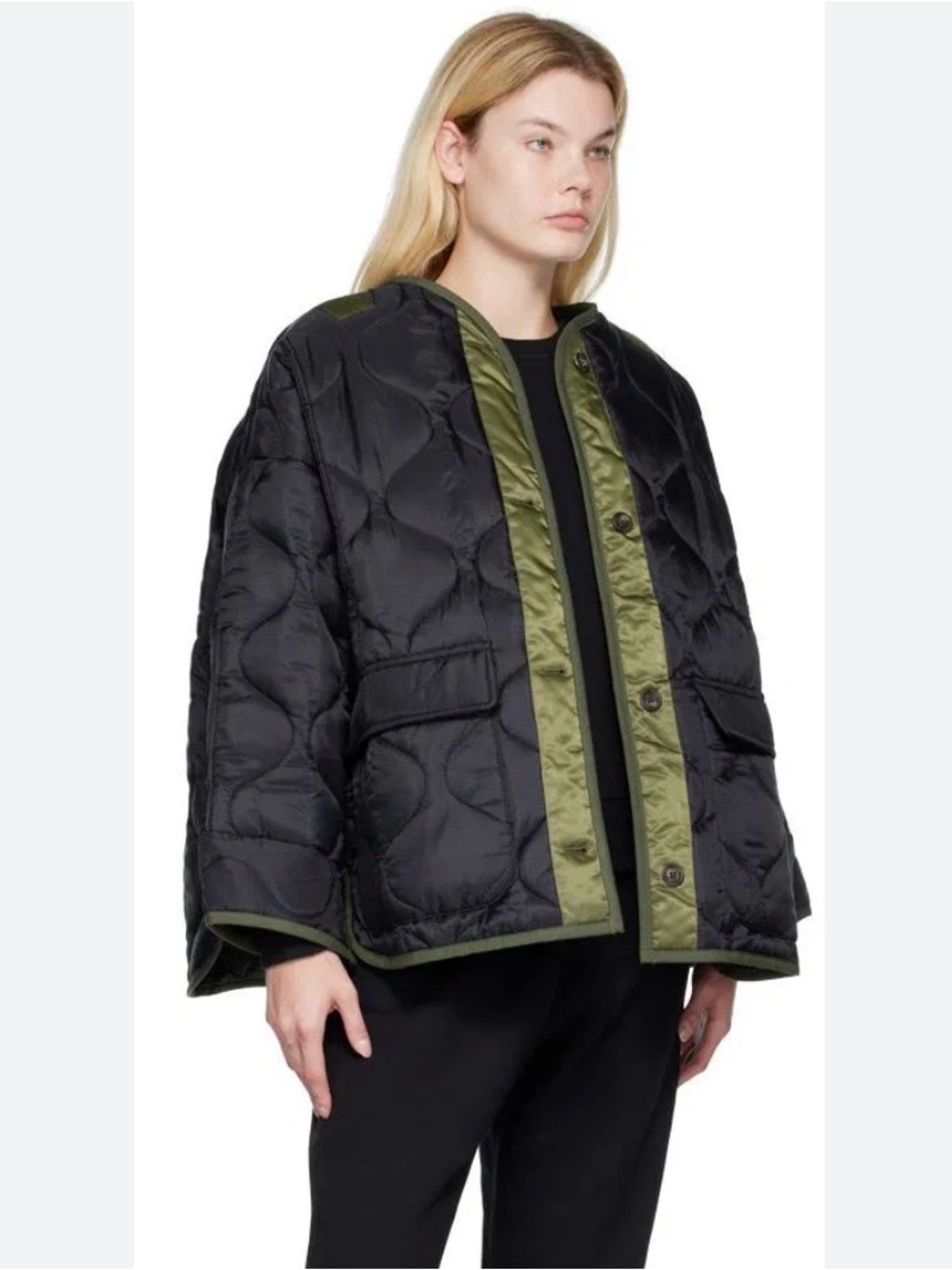 The Frankie Shop Teddy Quilted Jacket XS/S Black and Olive